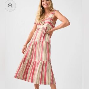 FAHERTY Lanai Linen Dress in Sol Stripe. SZ LG NWT Backyard BBQ Flowy Preppy